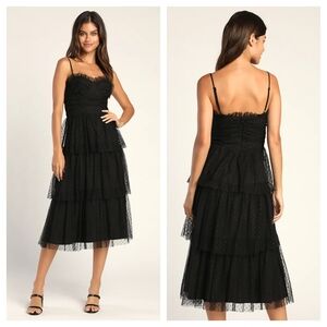 NWT Lulu's Sweetheart Style Black Polka Dot Bustier Midi Dress